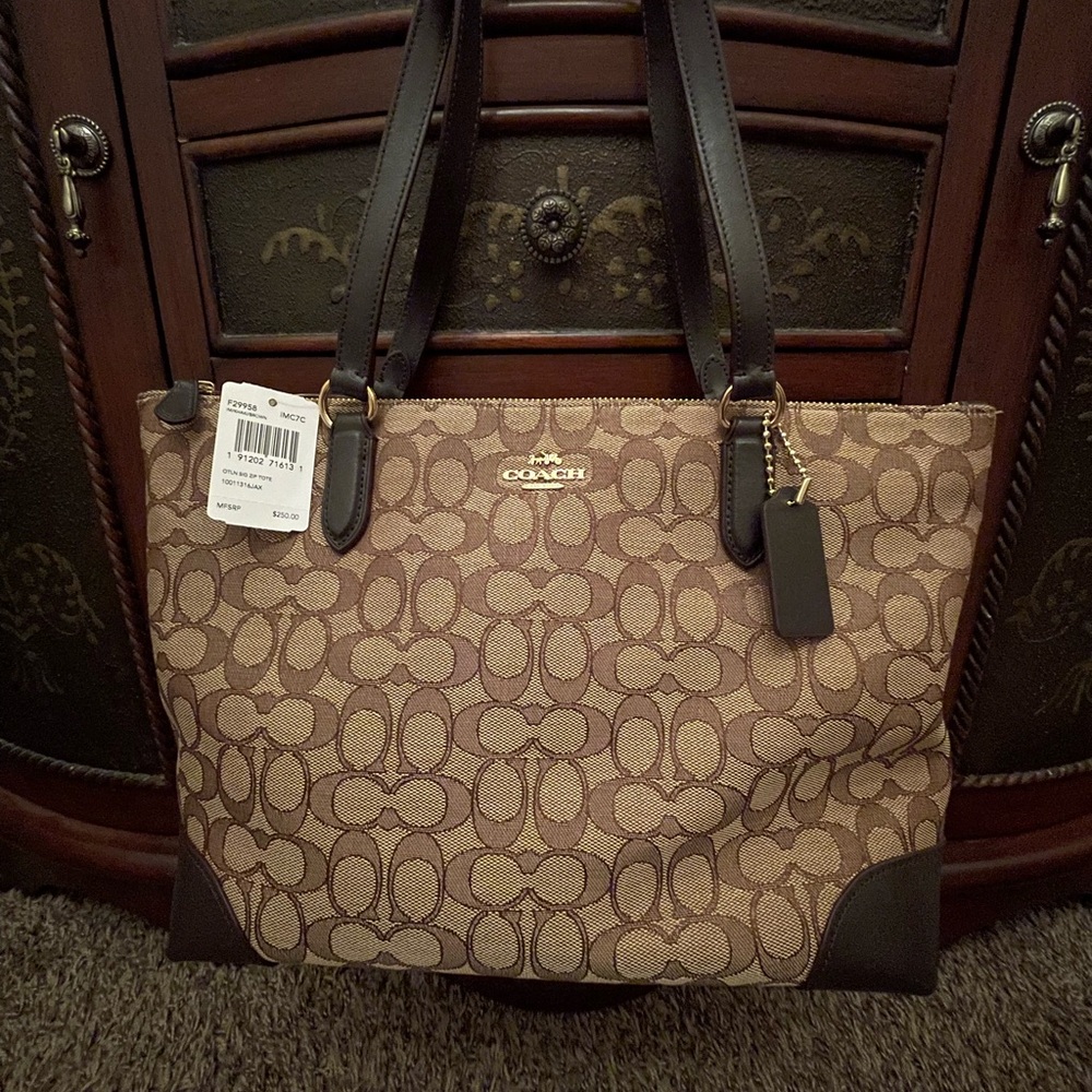 Coach Tan and Brown Signature Tote